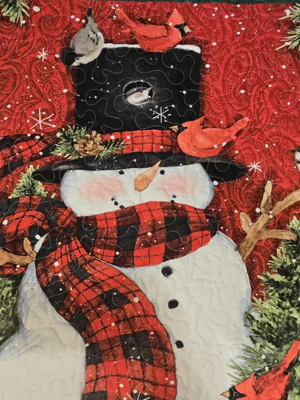 Handmade Snowman Christmas Quilt with Buffalo Plaid Fleece Throw, 47